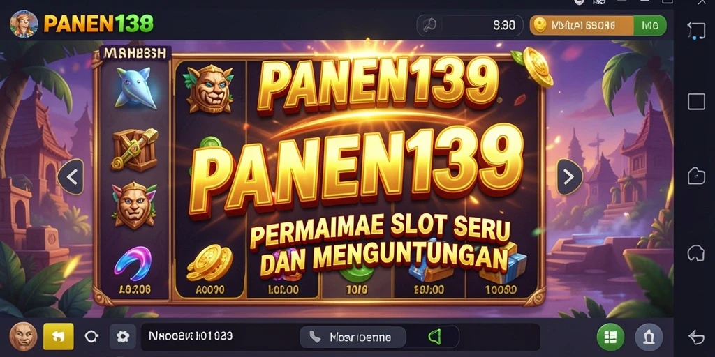 Tampilan gameplay PANEN138 dengan gulungan penuh warna dan simbol menarik.