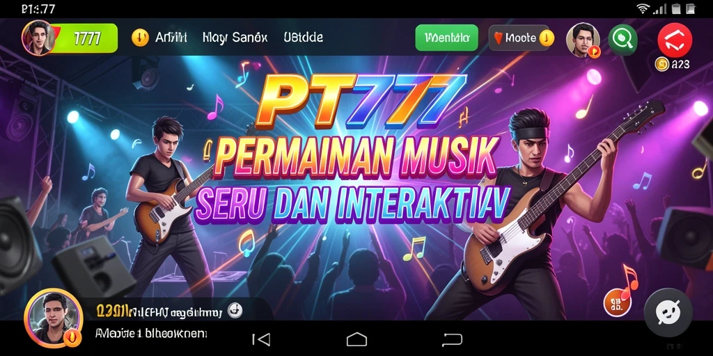 Screenshot utama PT777 menampilkan gameplay musik yang menarik.